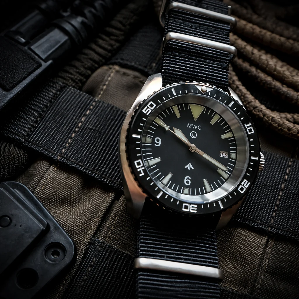 MWC Heavy Duty 300m Military Divers Watch in Stainless Steel Case (Quartz) with Sapphire Crystal and Ceramic Bezel (Solid Bar Version) - Image 12