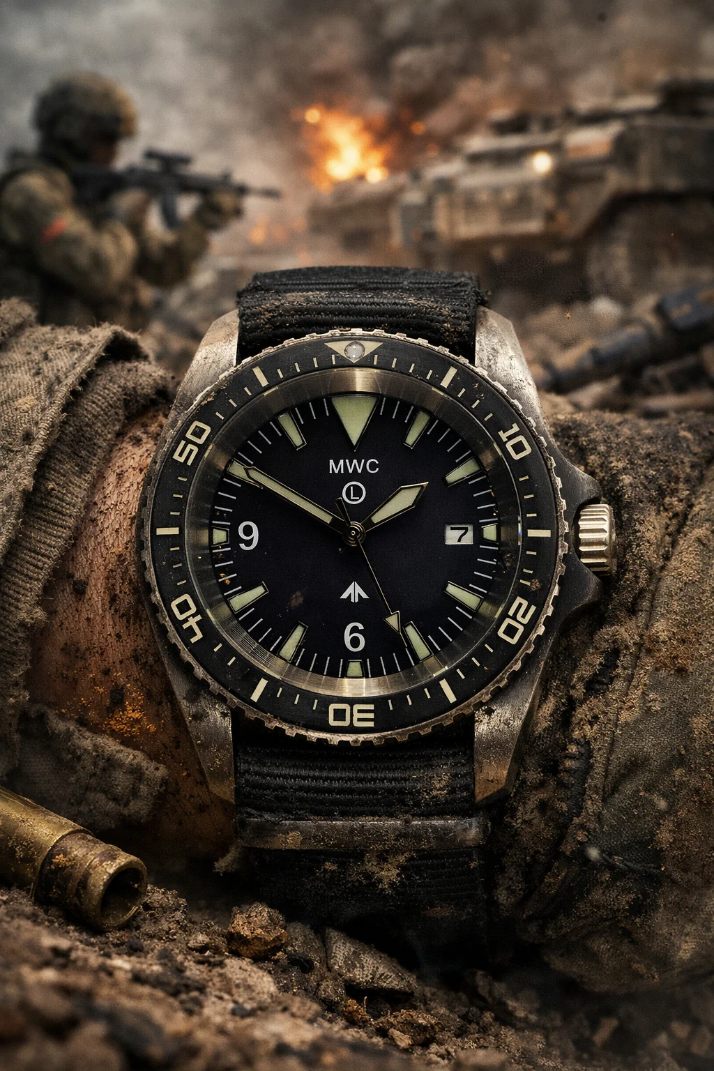 MWC Heavy Duty 300m Military Divers Watch in Stainless Steel Case (Quartz) with Sapphire Crystal and Ceramic Bezel - Image 9