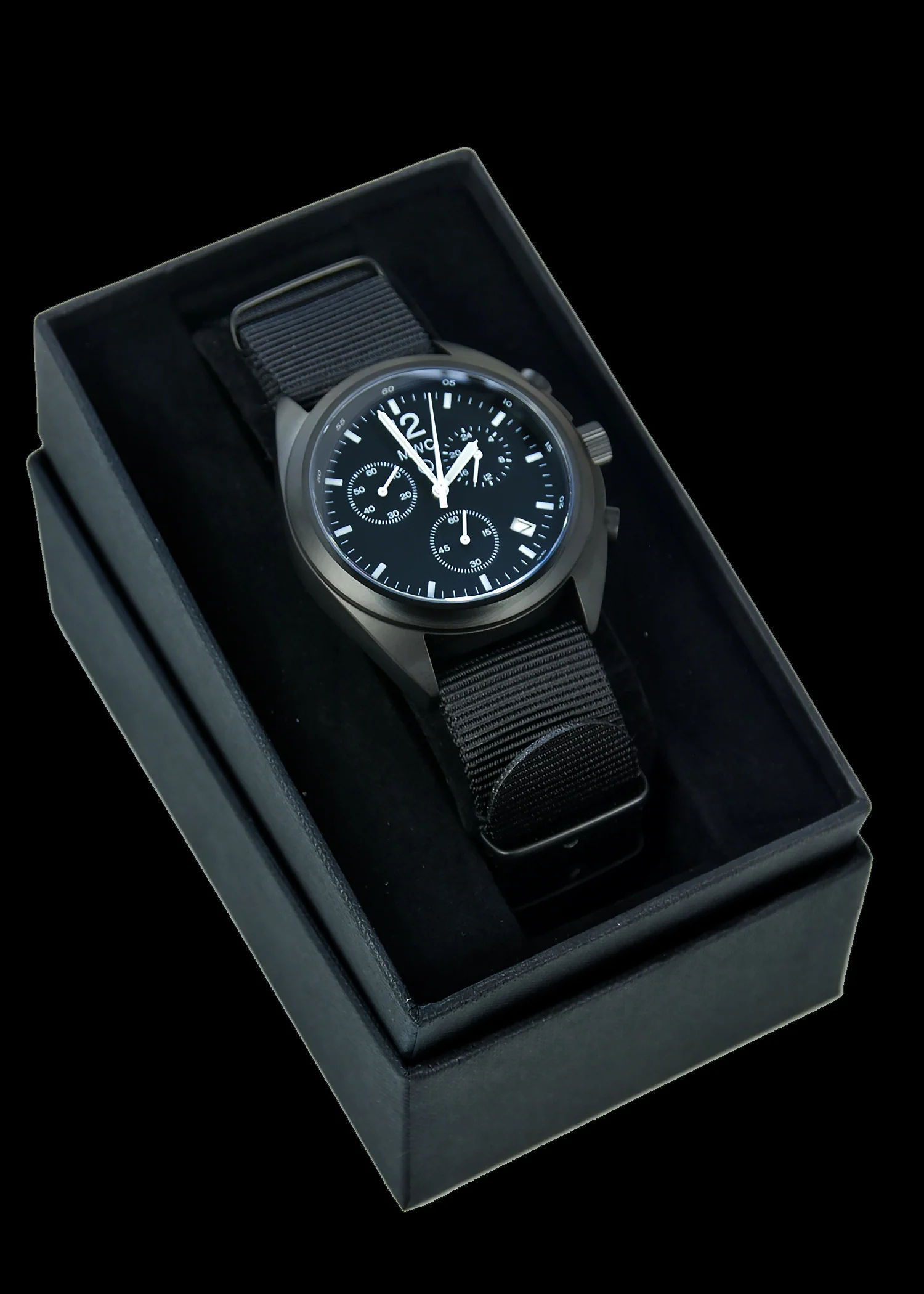 MWC Mechanical/Quartz Hybrid NATO Pattern Military Pilots Chronograph in Non Reflective Black PVD Finish - Image 5