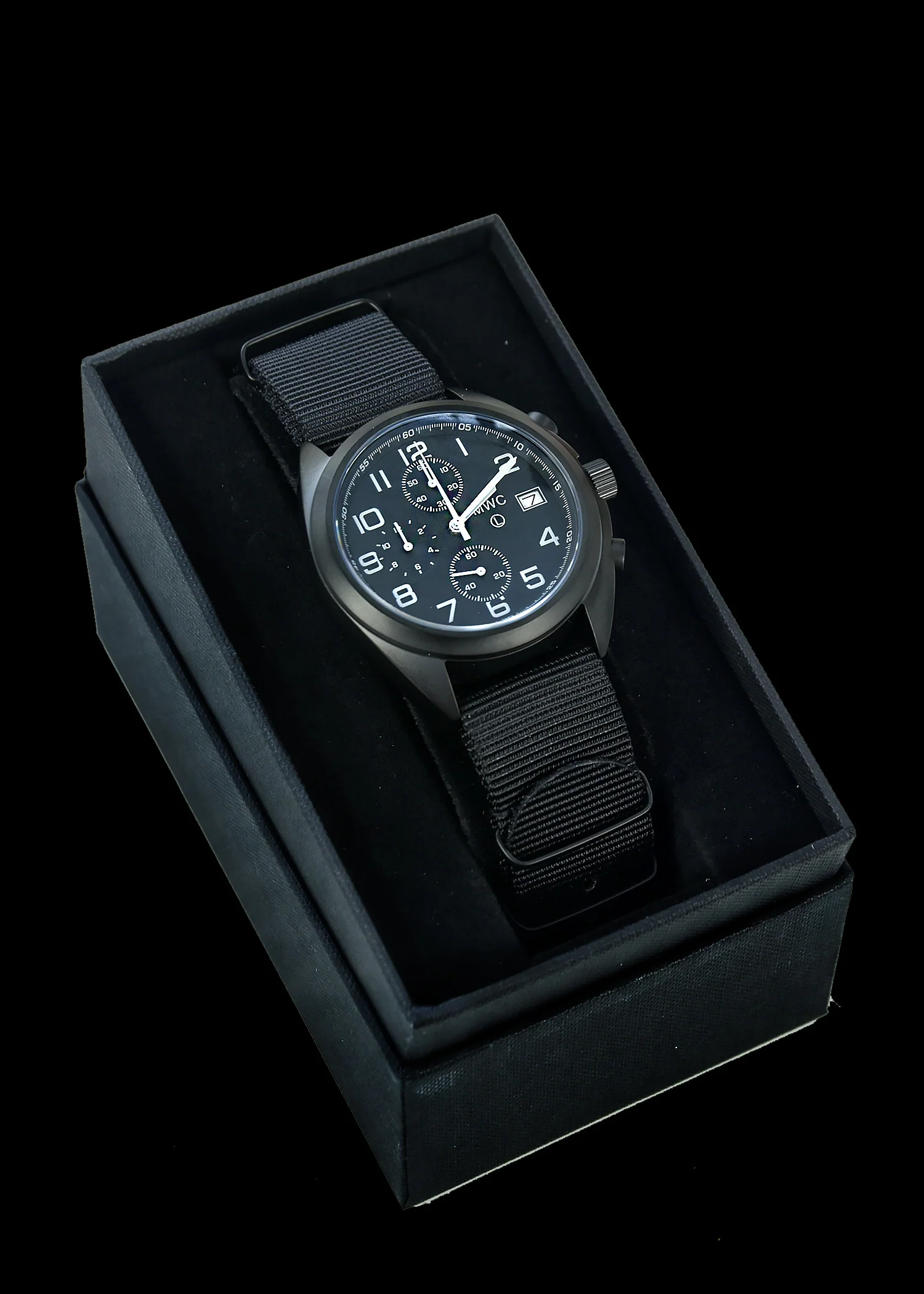 MWC Mechanical/Quartz Hybrid NATO Pattern Military Pilots Chronograph in Non Reflective Black PVD Finish with Sapphire Crystal - Image 5