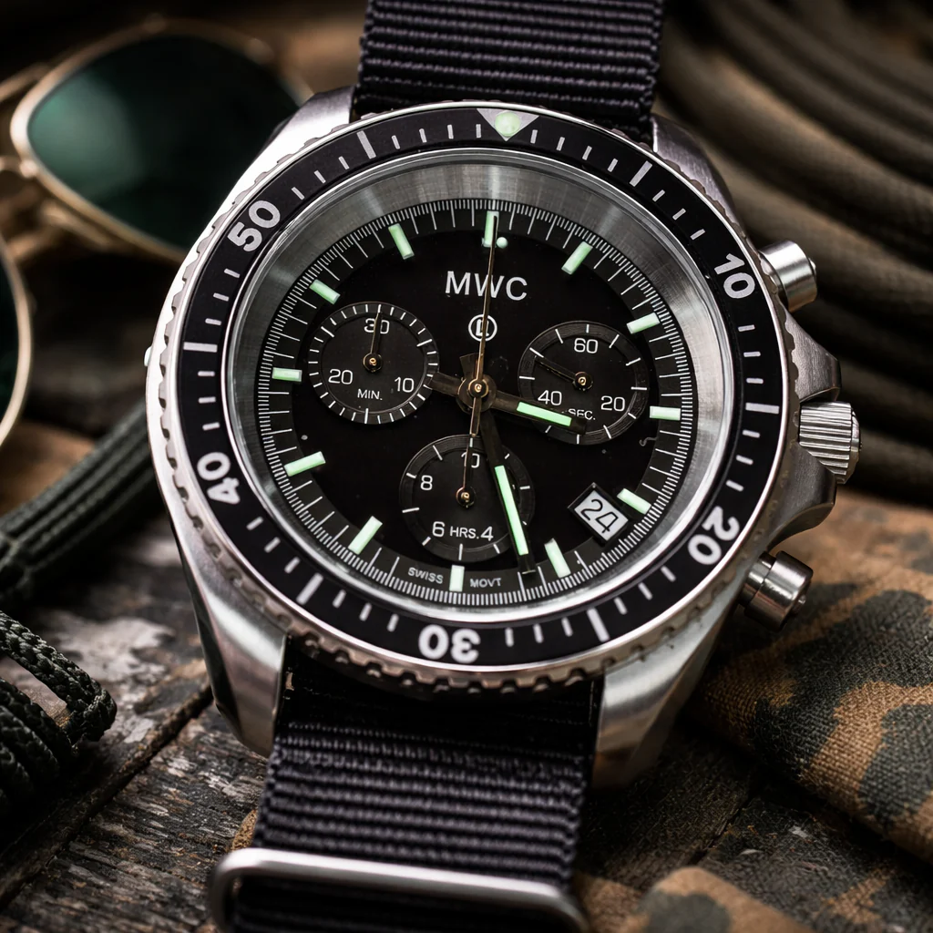 MWC NATO Pattern Stainless Steel Military Pilots Chronograph with Sapphire Crystal and Swiss Ronda Movement - Image 10