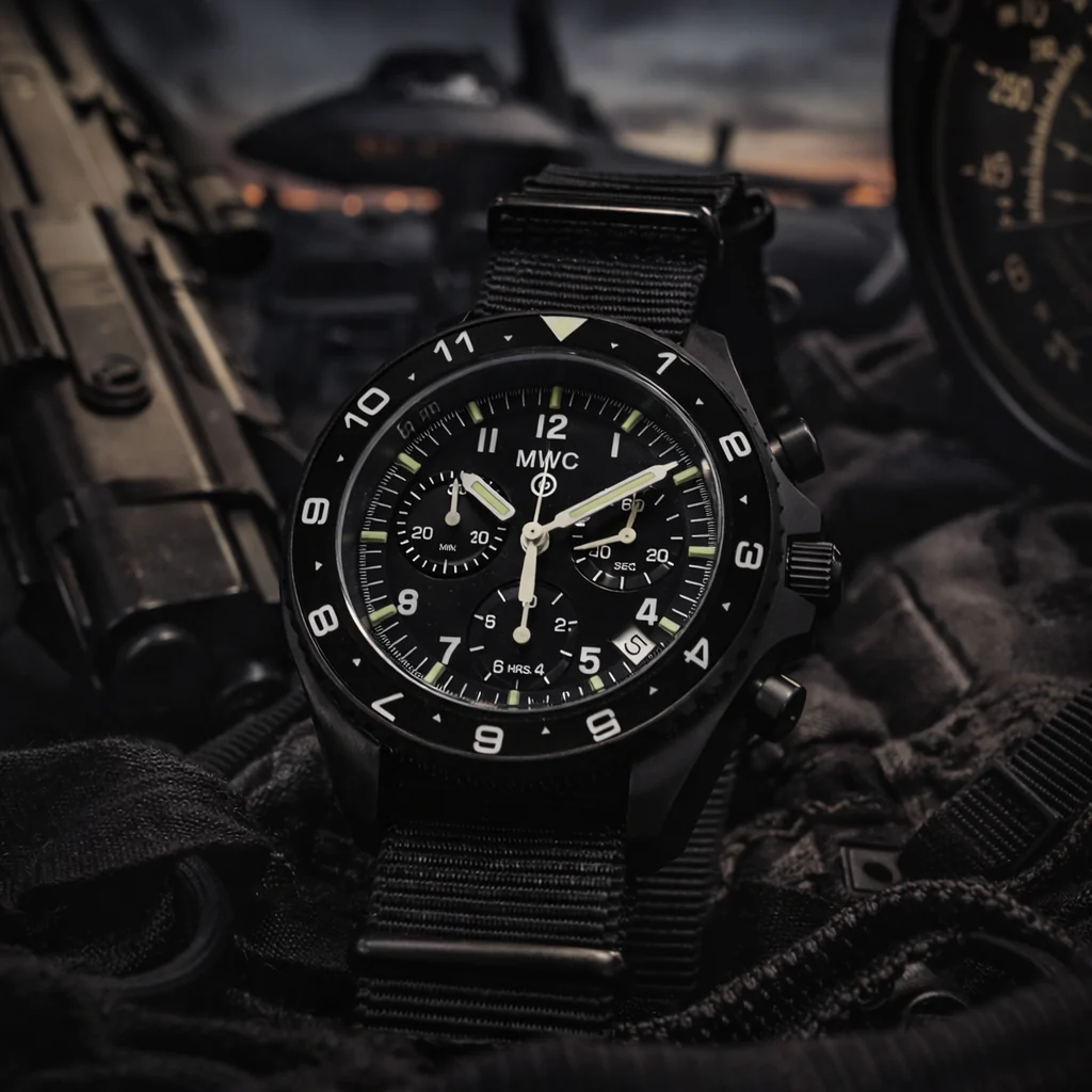 MWC NATO Pattern Stainless Steel Military Pilots Chronograph with Sapphire Crystal and Swiss Ronda Movement - 12 Hour GMT Bezel and GTLS/Tritium Illumination - Image 11