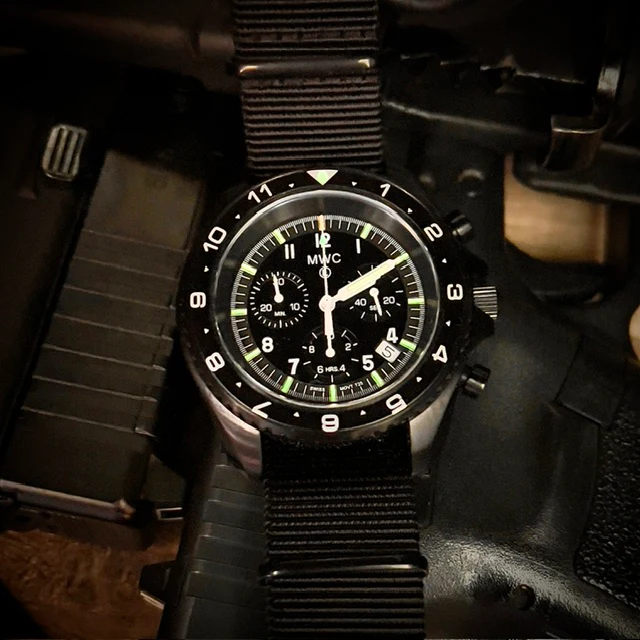 MWC NATO Pattern Stainless Steel Military Pilots Chronograph with Sapphire Crystal and Swiss Ronda Movement - 12 Hour GMT Bezel and GTLS/Tritium Illumination - Image 12