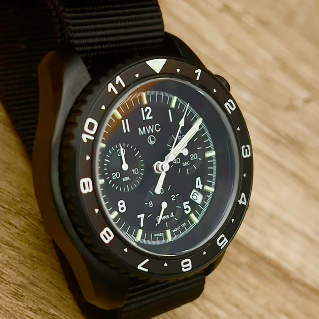 MWC NATO Pattern Stainless Steel Military Pilots Chronograph with Sapphire Crystal and Swiss Ronda Movement - 12 Hour GMT Bezel and GTLS/Tritium Illumination - Image 15