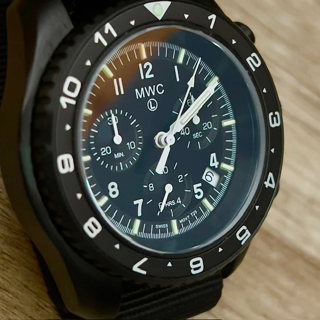MWC NATO Pattern Stainless Steel Military Pilots Chronograph with Sapphire Crystal and Swiss Ronda Movement - 12 Hour GMT Bezel and GTLS/Tritium Illumination - Image 16