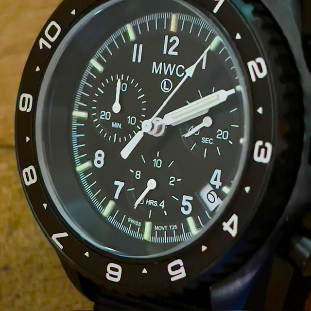 MWC NATO Pattern Stainless Steel Military Pilots Chronograph with Sapphire Crystal and Swiss Ronda Movement - 12 Hour GMT Bezel and GTLS/Tritium Illumination - Image 17