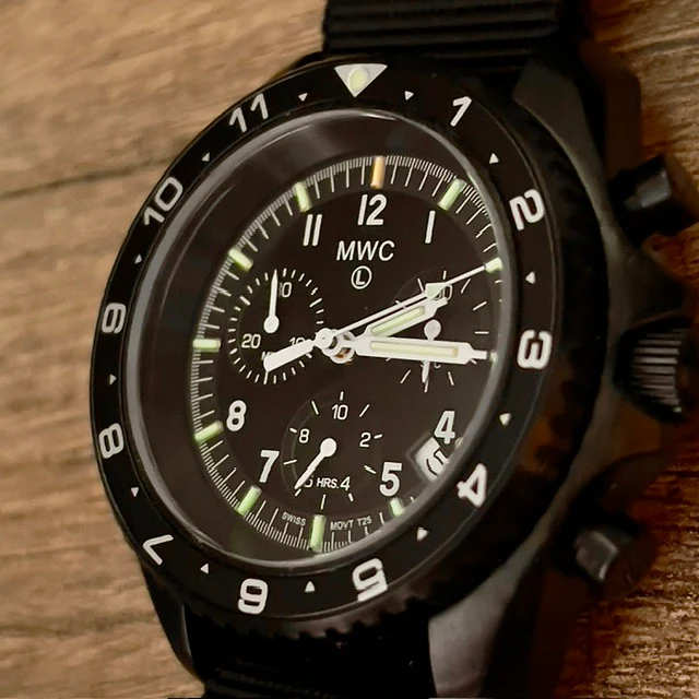 MWC NATO Pattern Stainless Steel Military Pilots Chronograph with Sapphire Crystal and Swiss Ronda Movement - 12 Hour GMT Bezel and GTLS/Tritium Illumination - Image 19