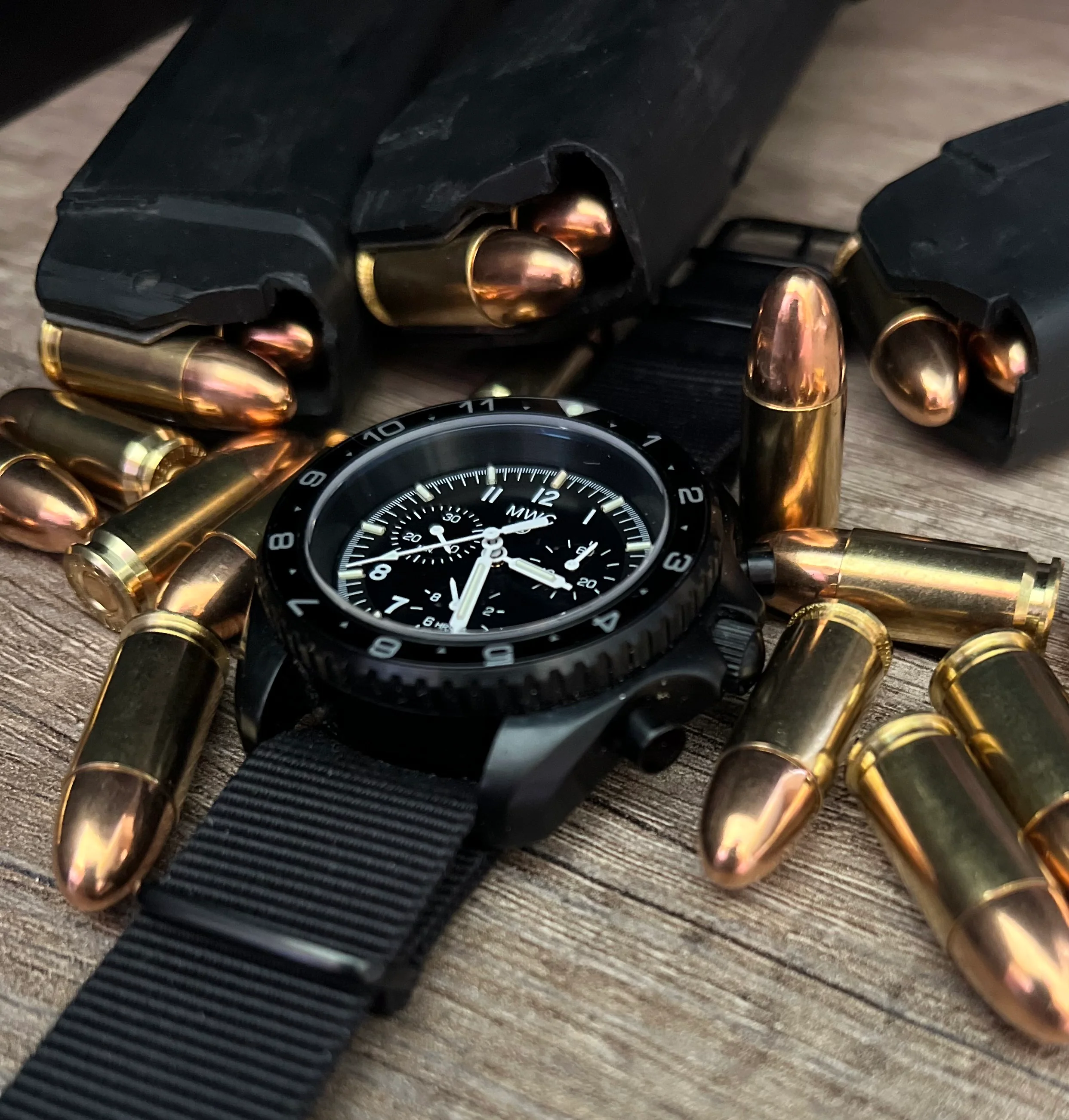 MWC NATO Pattern Stainless Steel Military Pilots Chronograph with Sapphire Crystal and Swiss Ronda Movement - 12 Hour GMT Bezel and GTLS/Tritium Illumination - Image 21