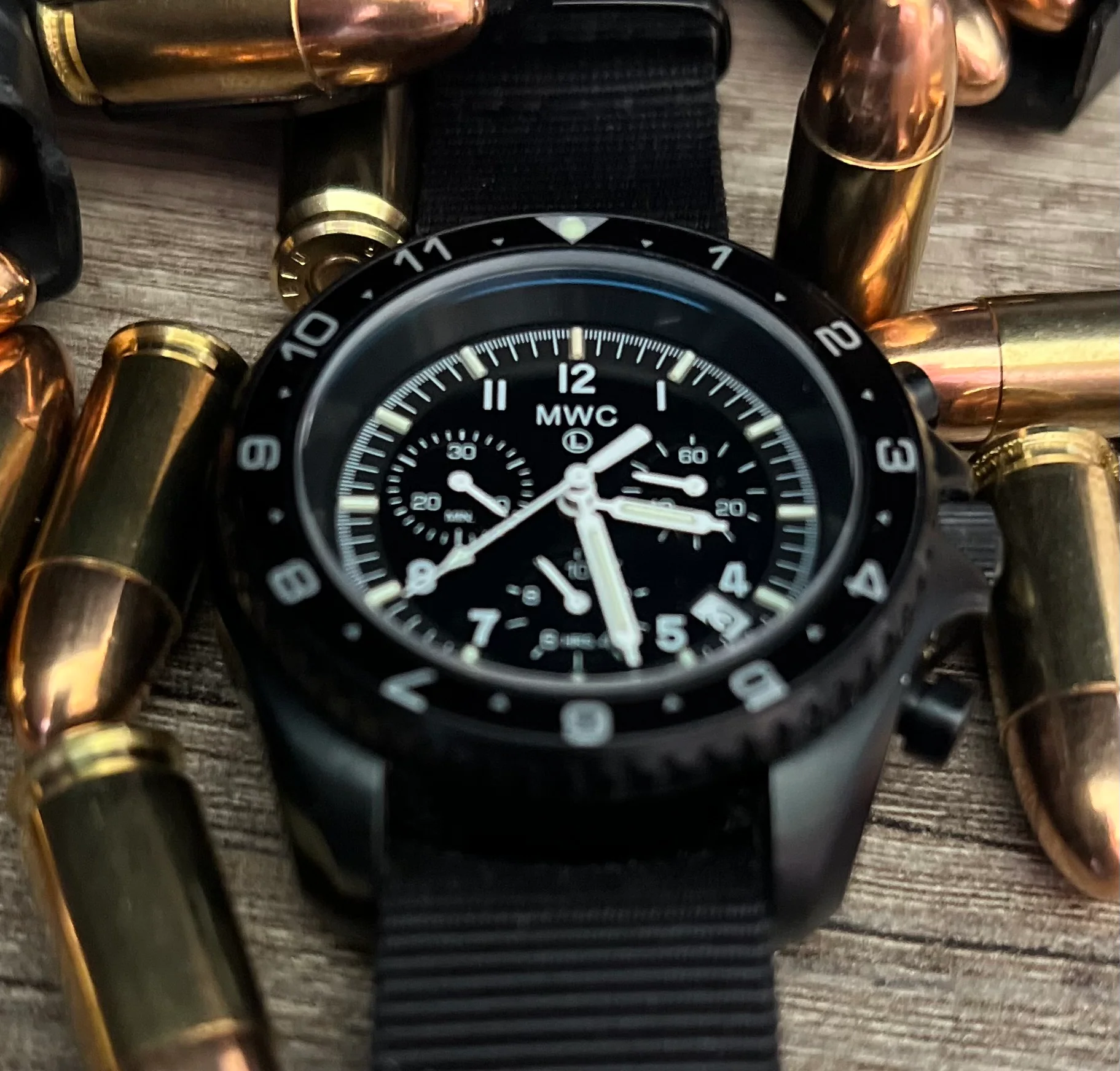 MWC NATO Pattern Stainless Steel Military Pilots Chronograph with Sapphire Crystal and Swiss Ronda Movement - 12 Hour GMT Bezel and GTLS/Tritium Illumination - Image 22
