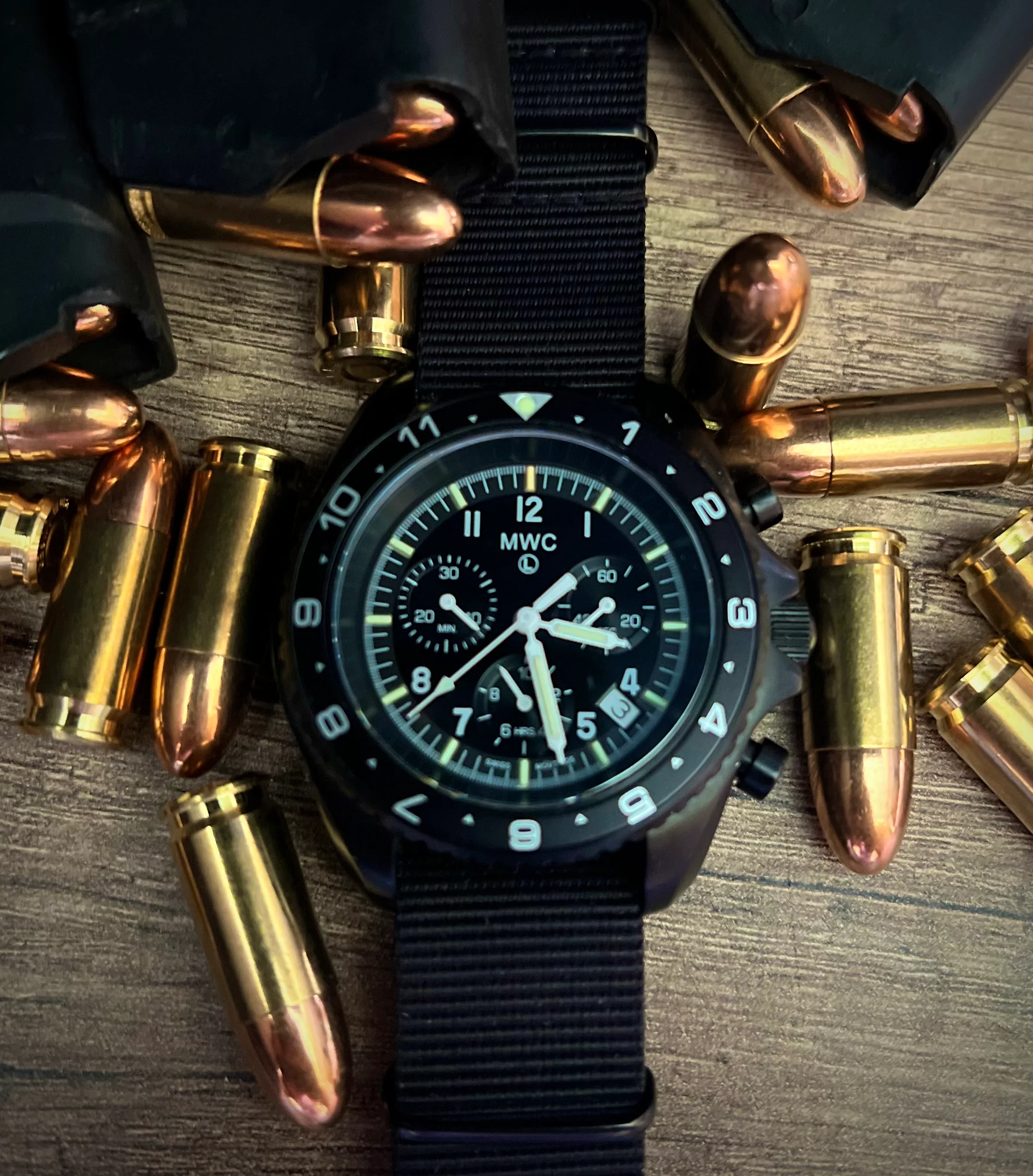 MWC NATO Pattern Stainless Steel Military Pilots Chronograph with Sapphire Crystal and Swiss Ronda Movement - 12 Hour GMT Bezel and GTLS/Tritium Illumination - Image 23