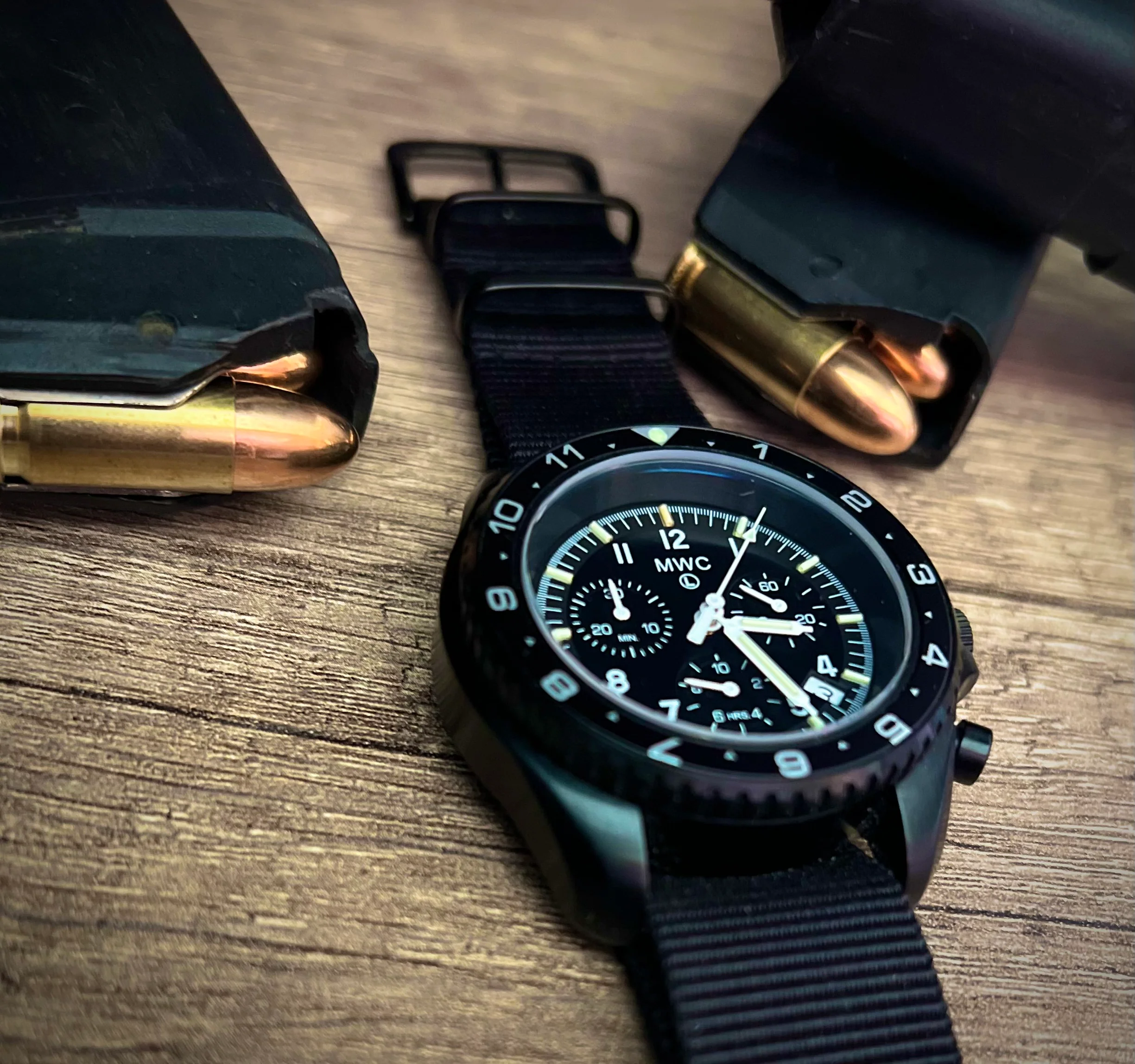 MWC NATO Pattern Stainless Steel Military Pilots Chronograph with Sapphire Crystal and Swiss Ronda Movement - 12 Hour GMT Bezel and GTLS/Tritium Illumination - Image 24