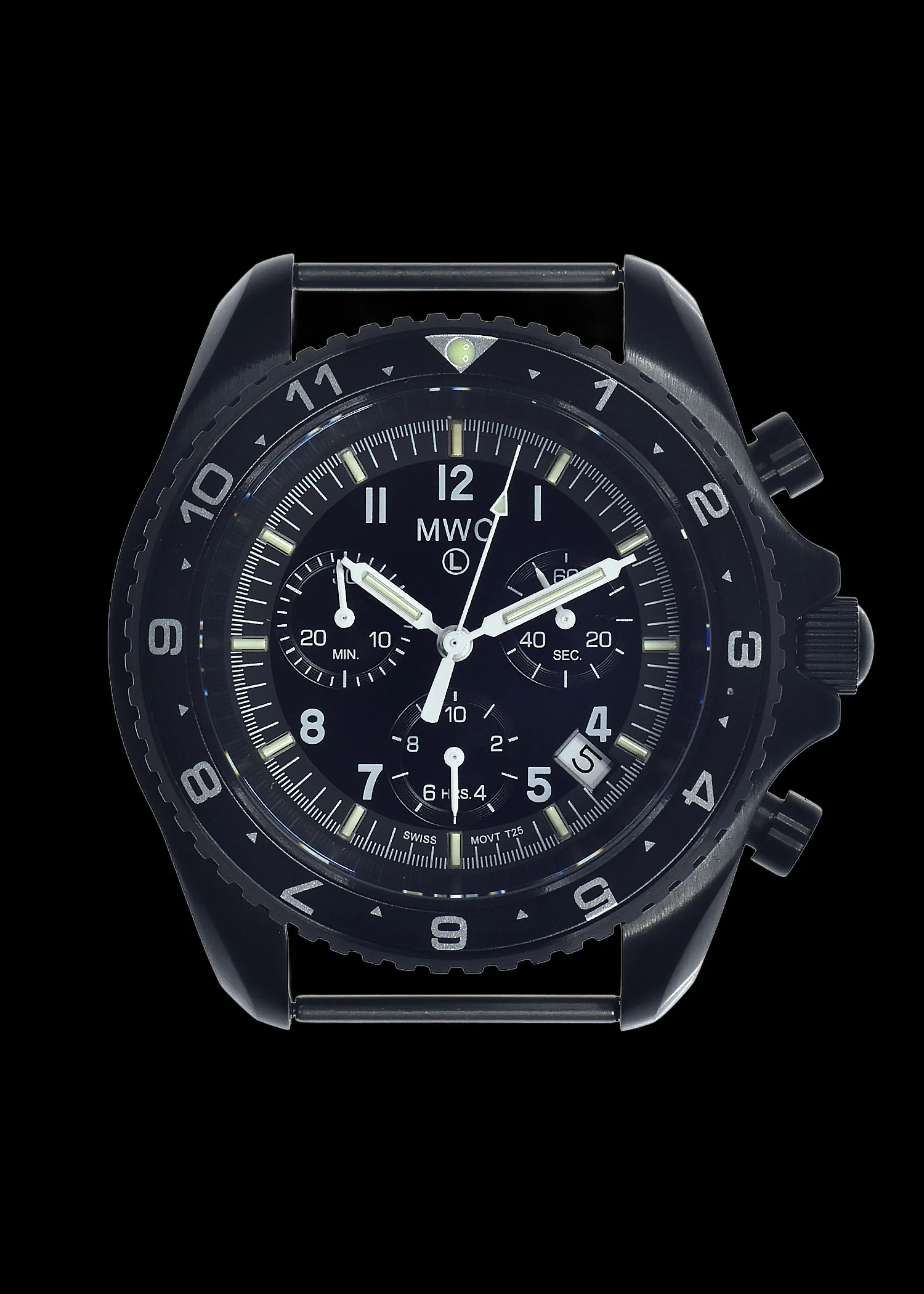 MWC NATO Pattern Stainless Steel Military Pilots Chronograph with Sapphire Crystal and Swiss Ronda Movement - 12 Hour GMT Bezel and GTLS/Tritium Illumination - Image 3