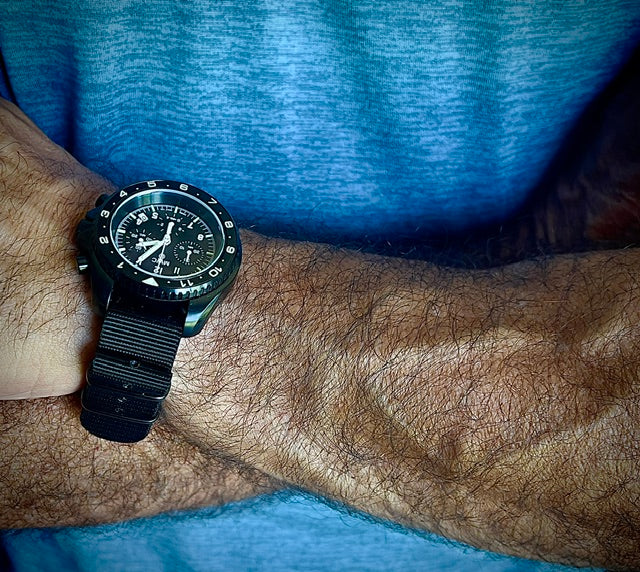 MWC NATO Pattern Stainless Steel Military Pilots Chronograph with Sapphire Crystal and Swiss Ronda Movement - 12 Hour GMT Bezel and GTLS/Tritium Illumination - Image 7