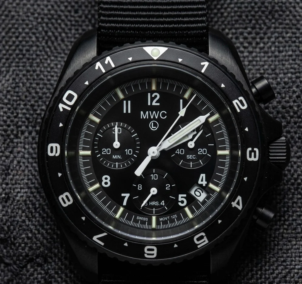 MWC NATO Pattern Stainless Steel Military Pilots Chronograph with Sapphire Crystal and Swiss Ronda Movement - 12 Hour GMT Bezel and GTLS/Tritium Illumination - Image 8