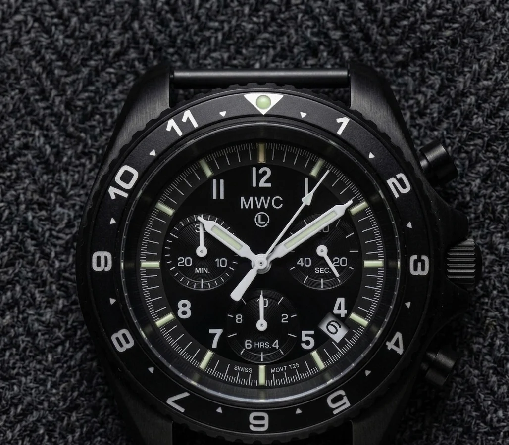 MWC NATO Pattern Stainless Steel Military Pilots Chronograph with Sapphire Crystal and Swiss Ronda Movement - 12 Hour GMT Bezel and GTLS/Tritium Illumination - Image 9