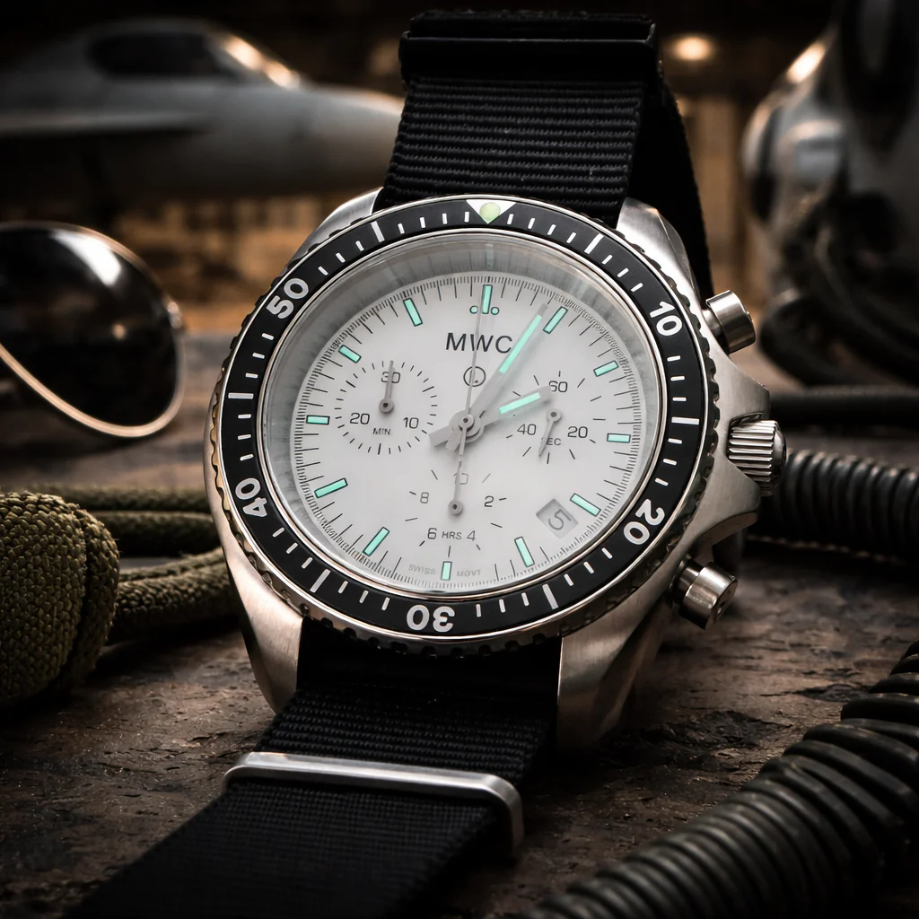 MWC NATO Pattern Stainless Steel Military Pilots Chronograph with Sapphire Crystal and Swiss Ronda Movement - Image 12