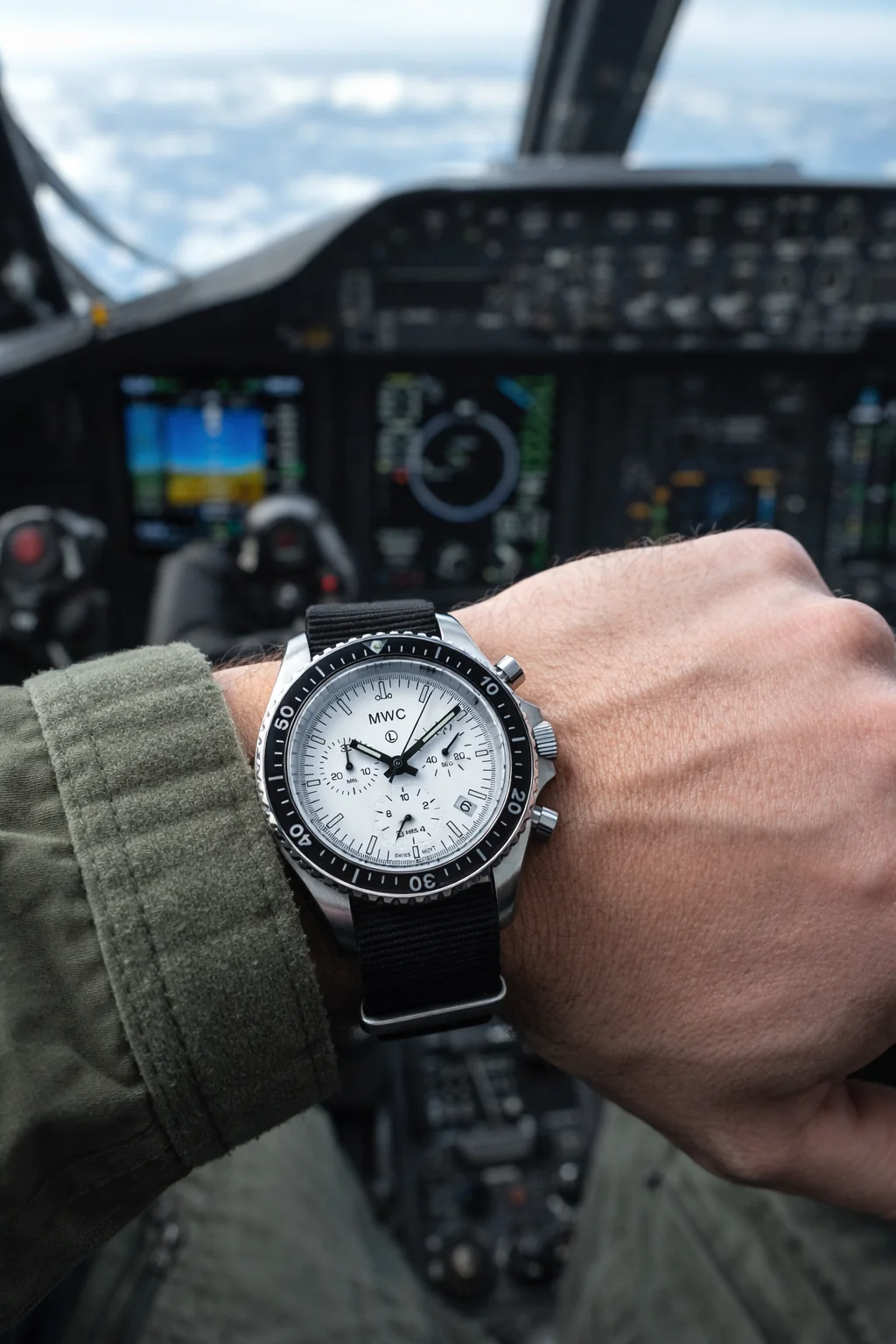 MWC NATO Pattern Stainless Steel Military Pilots Chronograph with Sapphire Crystal and Swiss Ronda Movement - Image 9
