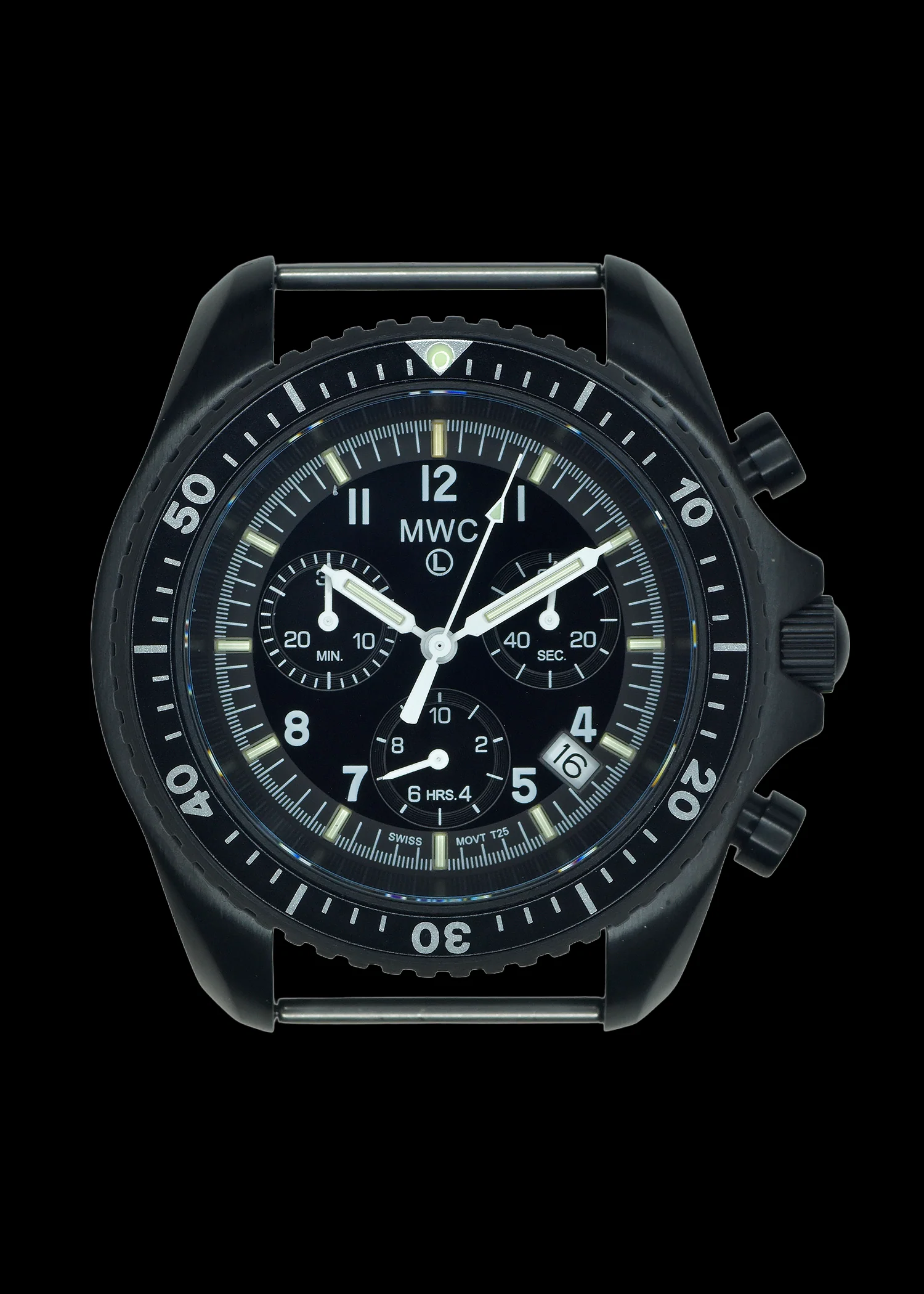 MWC NATO Pattern Black PVD Steel Military Pilots Chronograph with Sapphire Crystal and Swiss Ronda Movement with GTLS/Tritium Illumination - Image 5