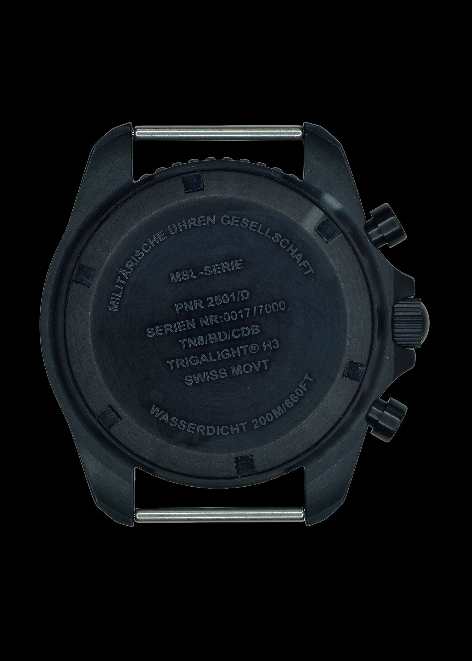 MWC NATO Pattern Black PVD Steel Military Pilots Chronograph with Sapphire Crystal and Swiss Ronda Movement with GTLS/Tritium Illumination - Image 7