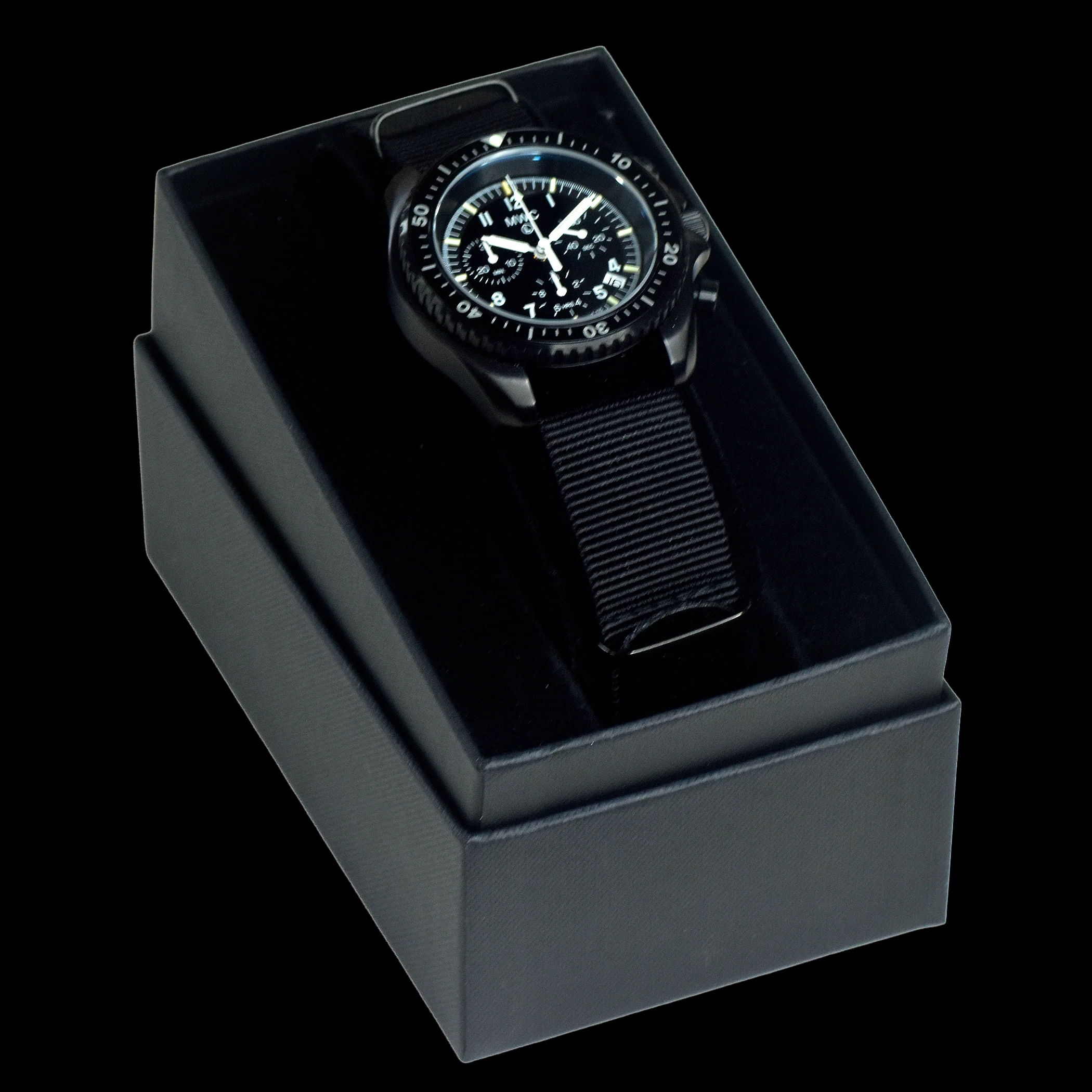 MWC NATO Pattern Black PVD Steel Military Pilots Chronograph with Sapphire Crystal and Swiss Ronda Movement with GTLS/Tritium Illumination - Image 8