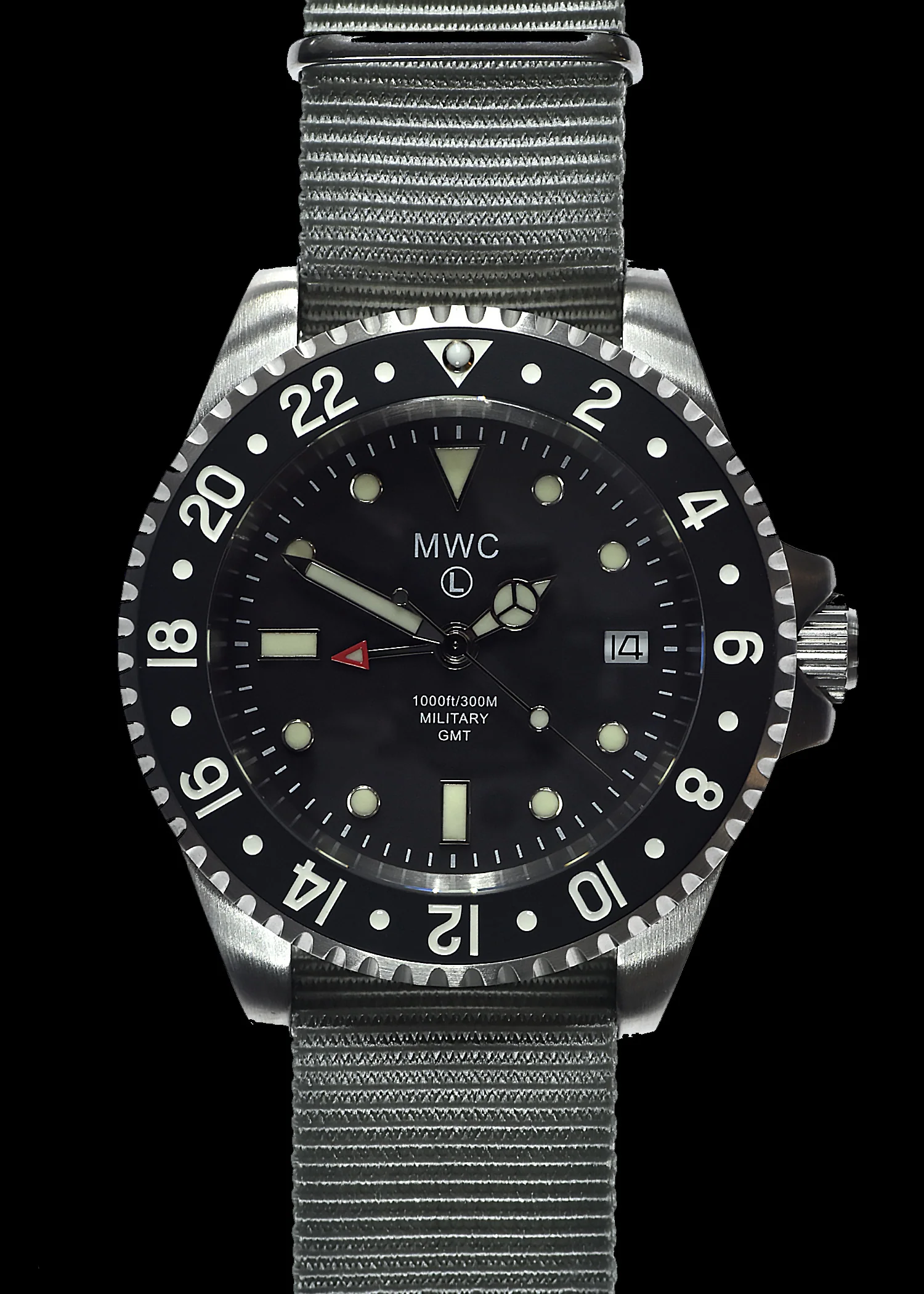 MWC Stainless Steel GMT (Dual Time Zone) Military Watch with Sapphire Crystal and Ceramic Bezel on NATO Strap - Image 2