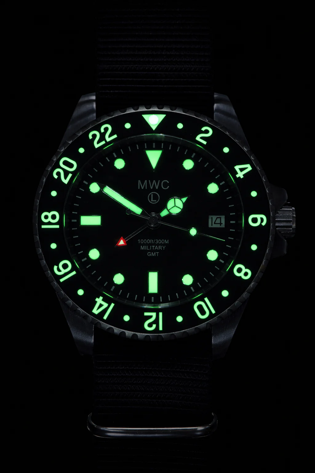 MWC Stainless Steel GMT (Dual Time Zone) Military Watch with Sapphire Crystal and Ceramic Bezel on NATO Strap - Image 3