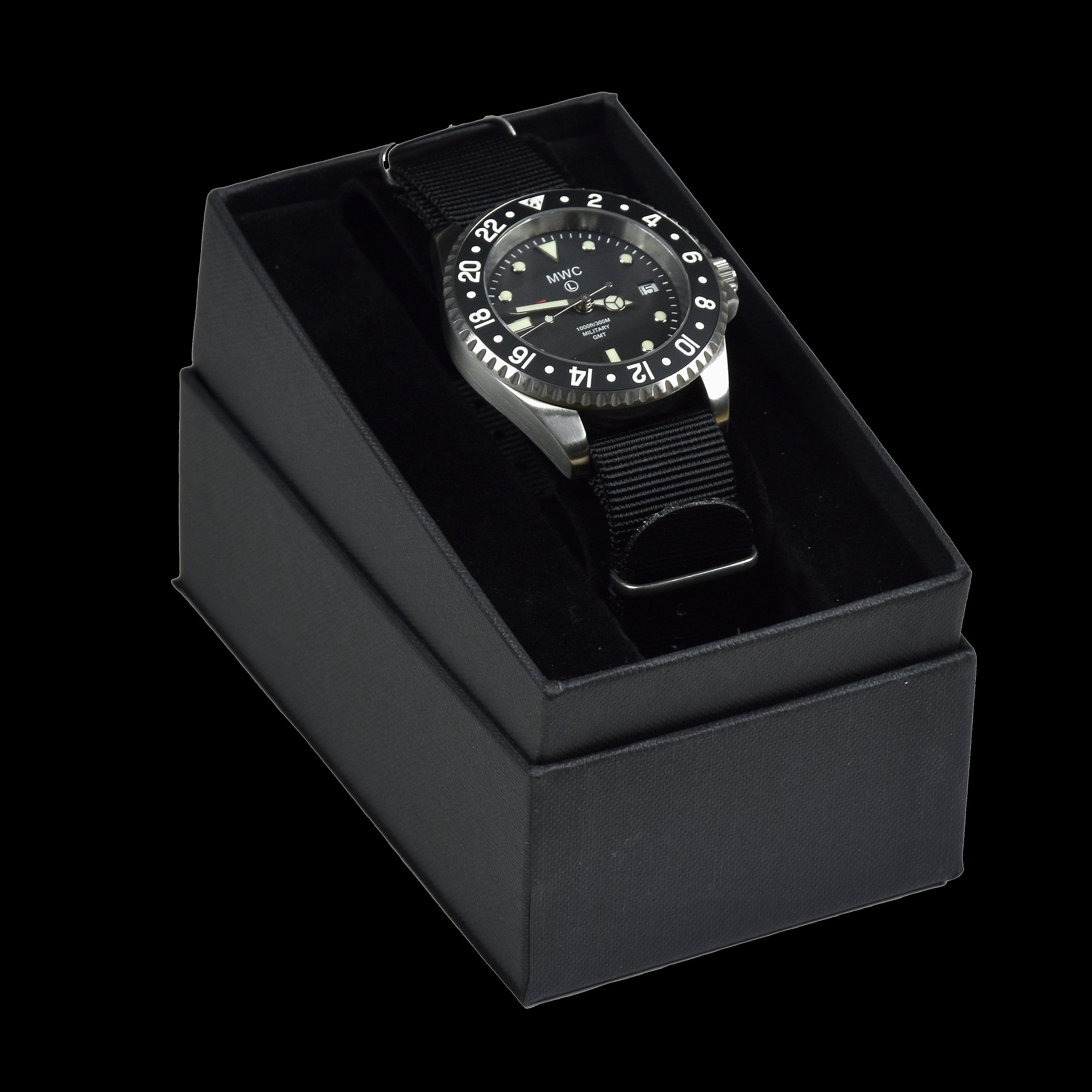 MWC Stainless Steel GMT (Dual Time Zone) Military Watch with Sapphire Crystal and Ceramic Bezel on NATO Strap - Image 6