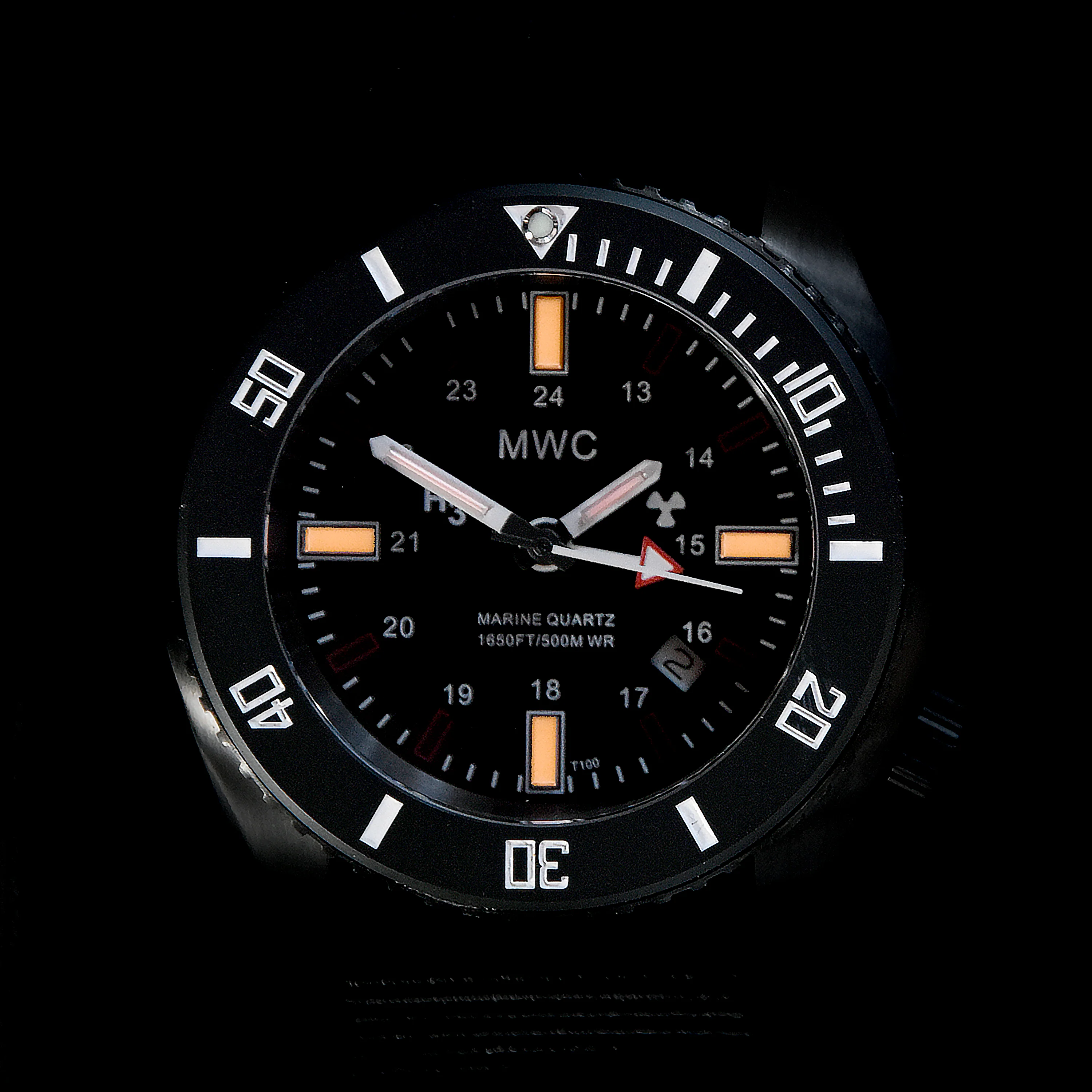 MWC "Submariner / Naval Crew Divers Watch" in Covert Black PVD 500m (1,640ft) Water Resistant Dual Time Zone Military Watch in PVD Stainless Steel Case with GTLS and Helium Valve - Image 3